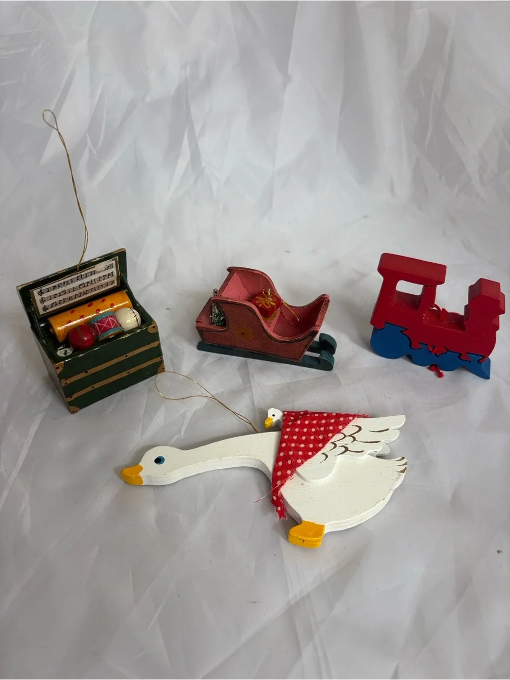Wooden Red Decorative Kids Sled and Toys Set - Festive Holiday Play Décor